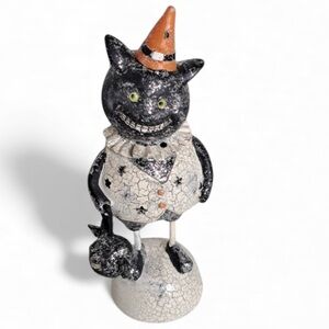 Halloween Folk Art Grinning Cat Goblin Vintage Style Resin Figurine 6" NWT